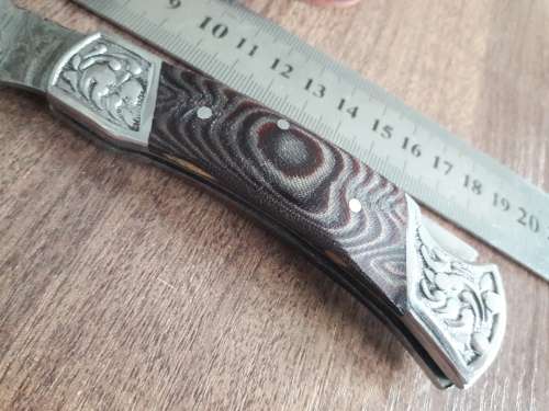 Handmade Damascus steel folding knife with MICARTA & WOOD handle scales. GREAT GIFT !!!!