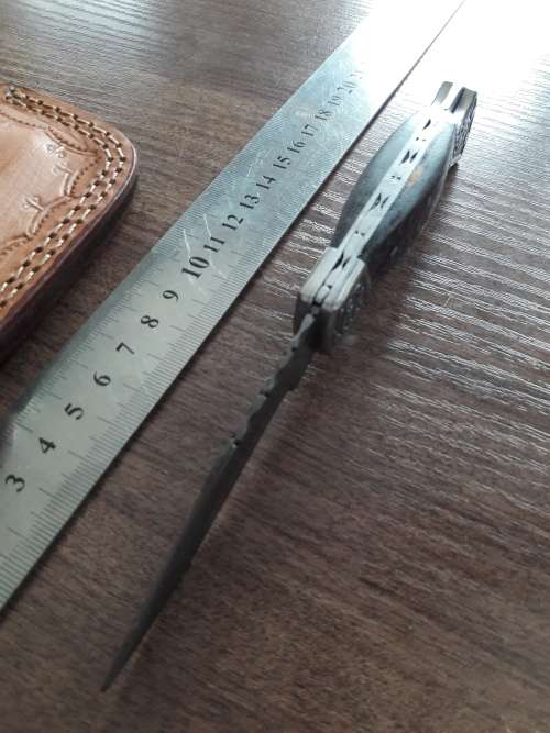 Handmade Damascus steel folding knife with MICARTA & WOOD handle scales. GREAT GIFT !!!!