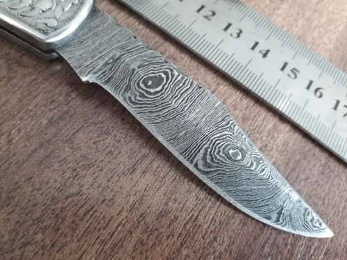 Handmade Damascus steel folding knife with MICARTA & WOOD handle scales. GREAT GIFT !!!!