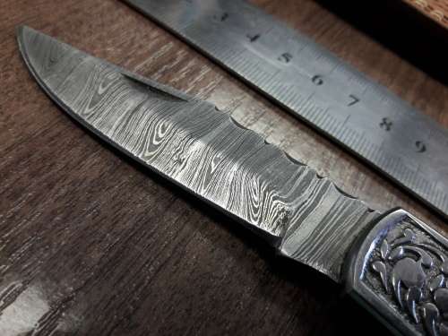 Handmade Damascus steel folding knife with MICARTA & WOOD handle scales. GREAT GIFT !!!!