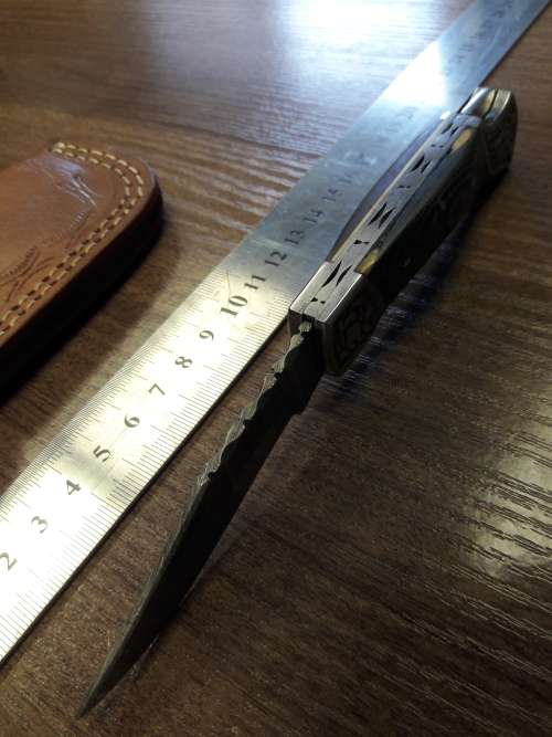 Handmade Damascus steel folding knife with MICARTA & WOOD handle scales. GREAT GIFT !!!!