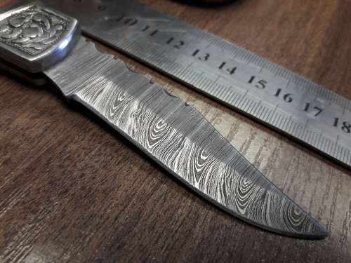 Handmade Damascus steel folding knife with MICARTA & WOOD handle scales. GREAT GIFT !!!!