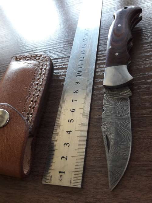 Handmade Damascus steel folding knife with MICARTA handle scales. THIS AUCTION will only ship 28th