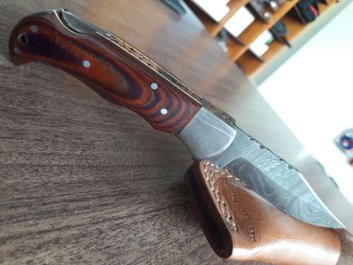 Handmade Damascus steel folding knife with MICARTA handle scales. GREAT GIFT !!!!