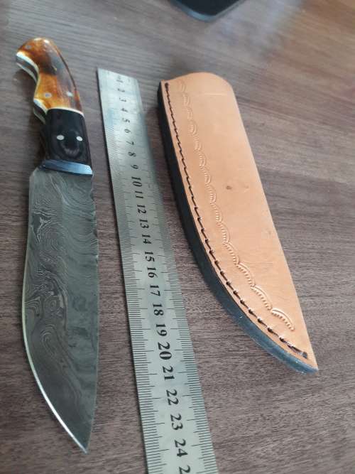 Handmade DAMASCUS Steel Hunting Knife, BURNT Camel Bone & Wooden Handle scales. GIFT TIME !!!!