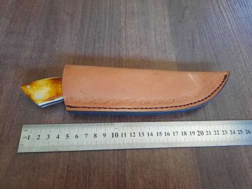 Handmade DAMASCUS Steel Hunting Knife, BURNT Camel Bone & Wooden Handle scales. GIFT TIME !!!!