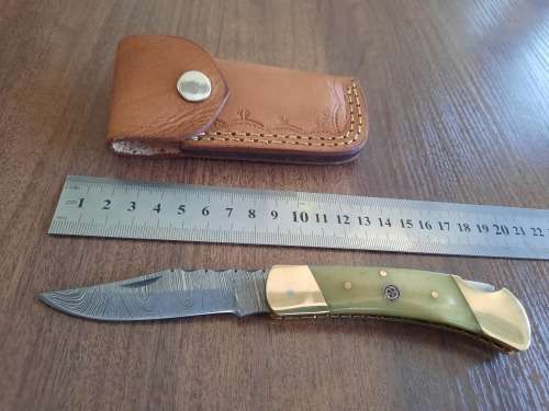 Handmade Damascus steel folding knife with Camel Bone  handle scales. VALENTINE'S GIFT !!