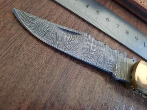 Handmade Damascus steel folding knife with Camel Bone  handle scales. VALENTINE'S GIFT !!