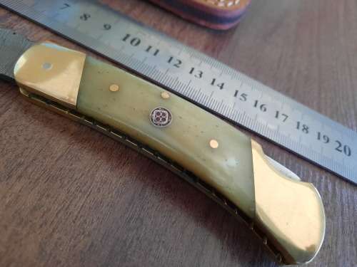 Handmade Damascus steel folding knife with Camel Bone  handle scales. VALENTINE'S GIFT !!