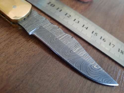 Handmade Damascus steel folding knife with Camel Bone  handle scales. VALENTINE'S GIFT !!