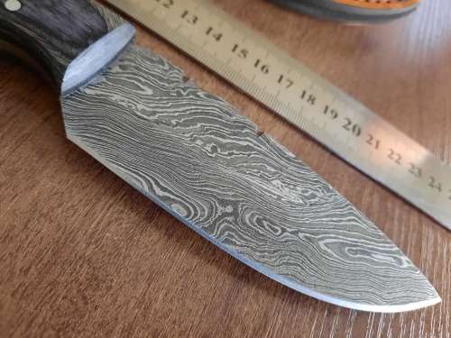 Handmade DAMASCUS Steel Hunting Knife, BURNT Camel Bone & Wooden Handle scales.