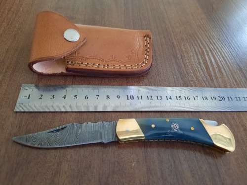 Handmade Damascus steel folding knife with Camel Bone  handle scales. GREAT GIFT !!