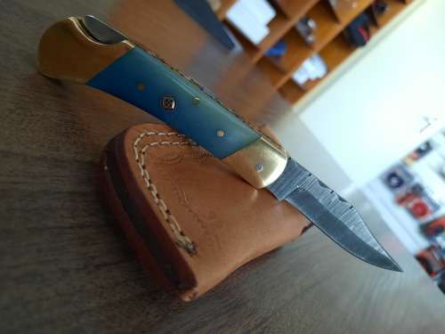 Handmade Damascus steel folding knife with Camel Bone  handle scales. GREAT GIFT !!