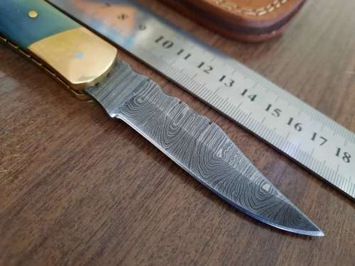 Handmade Damascus steel folding knife with Camel Bone  handle scales. GREAT GIFT !!