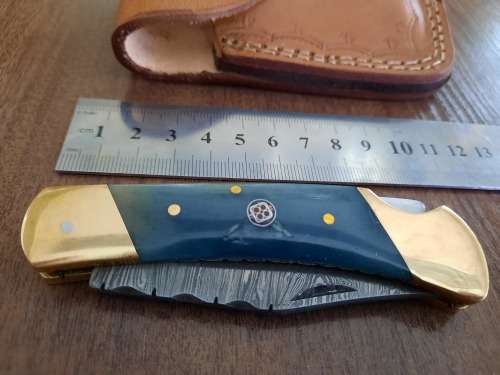 Handmade Damascus steel folding knife with Camel Bone  handle scales. GREAT GIFT !!