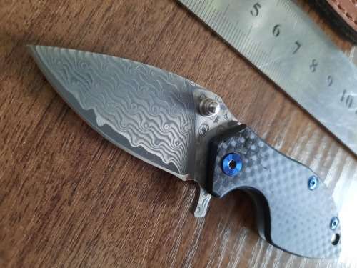 Damascus VG-10 Stainless Steel folding knife, RAZOR Sharp, High End TITANIUM & Carbon Fiber handle.