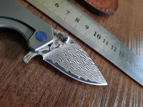 Damascus VG-10 Stainless Steel folding knife, RAZOR Sharp, High End TITANIUM & Carbon Fiber handle.