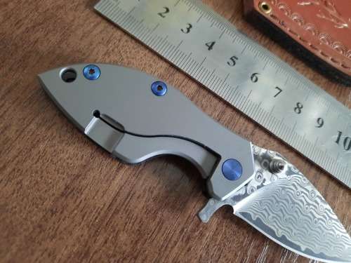 Damascus VG-10 Stainless Steel folding knife, RAZOR Sharp, High End TITANIUM & Carbon Fiber handle.