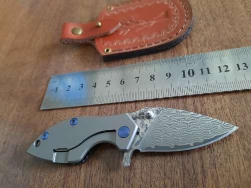 Damascus VG-10 Stainless Steel folding knife, RAZOR Sharp, High End TITANIUM & Carbon Fiber handle.