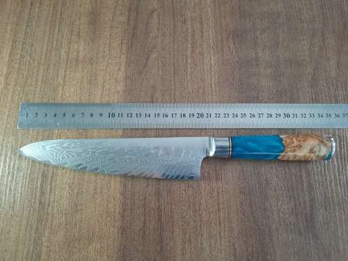 Damascus VG-10 Stainless Steel Japanese 13 Inch Chef's knife, Exotic Burl & Epoxy, RAZOR SHARP !!!!!