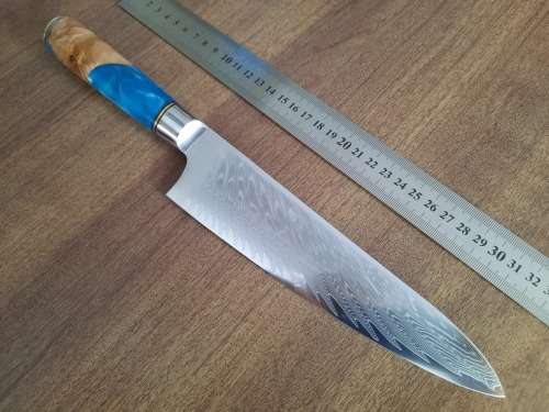 Damascus VG-10 Stainless Steel Japanese 13 Inch Chef's knife, Exotic Burl & Epoxy, RAZOR SHARP !!!!!