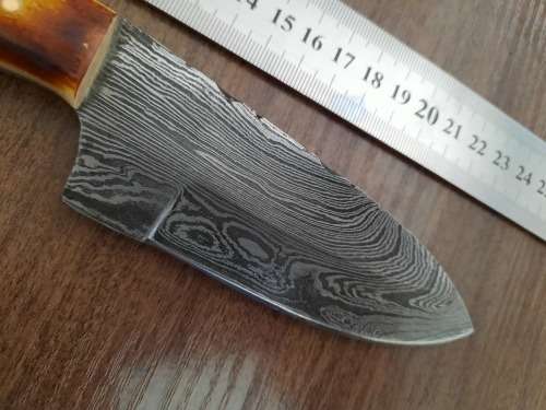 Handmade DAMASCUS Steel Hunting Knife, BURNT Camel Bone Handle scales.