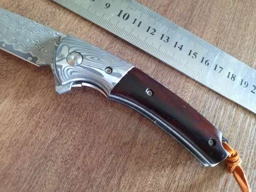 Damascus VG-10 Stainless Steel folding knife, RAZOR Sharp, Bolster Patterned, High Carbon SS