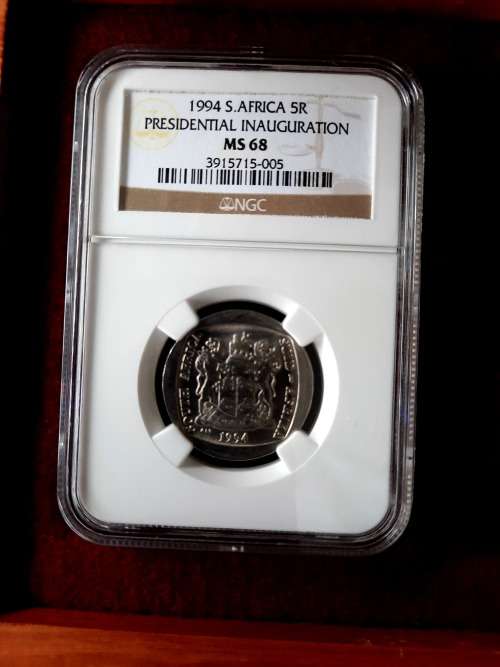 FINEST KNOWN MS68 Mandela 1994 Presidential Inaug R5, ONLY 15 in existence after 27 YEARS.