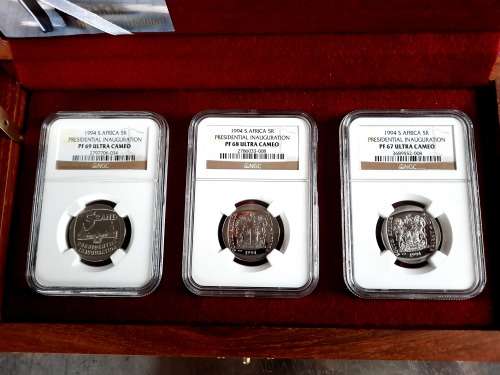 Mandela Presidential Inauguration GRADED 3 piece set , PF69, PF68, PF 67. ONE BID FOR THE COMPLETE S