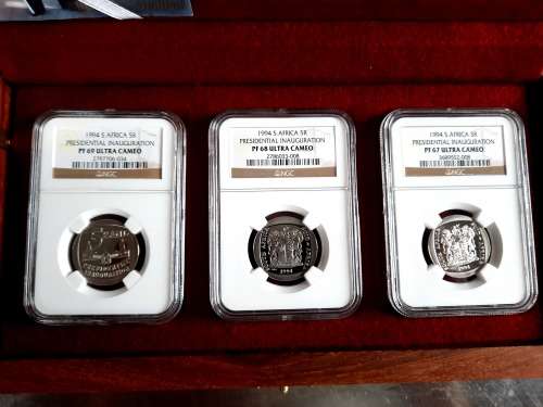Mandela Presidential Inauguration GRADED 3 piece set , PF69, PF68, PF 67. ONE BID FOR THE COMPLETE S