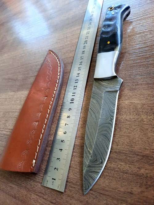 Handmade Damascus steel HUNTING  knife with RAM HORN handle scales. NEW STOCK!! !