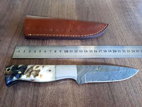 Handmade Damascus steel HUNTING  knife with RAM HORN handle scales. NEW STOCK!! !