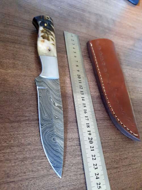 Handmade Damascus steel HUNTING  knife with RAM HORN handle scales. NEW STOCK!! !