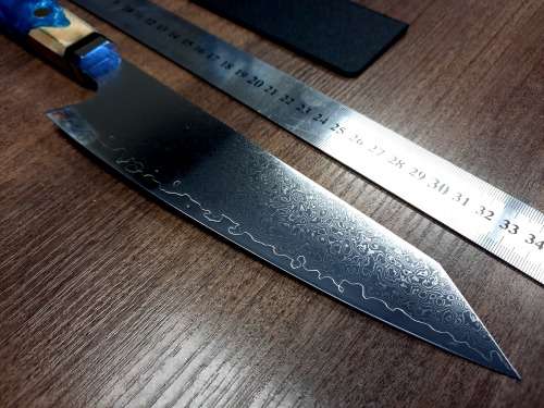 Damascus VG-10 Stainless Steel Japanese Chef's knife, Exotic Burl & Epoxy Resin handle, RAZOR SHARP,