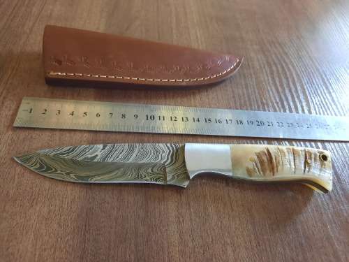 Handmade Damascus steel HUNTING  knife with RAM HORN handle scales. NEW STOCK!! !