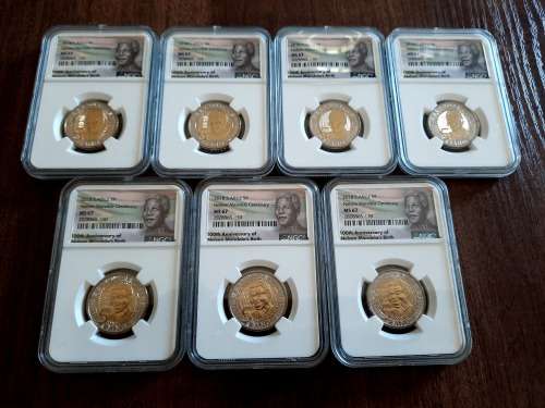 Mandela Centenary Birthday MS67 R5. Minted in 2018, Graded by NGC 7 Available , BID PER COIN.