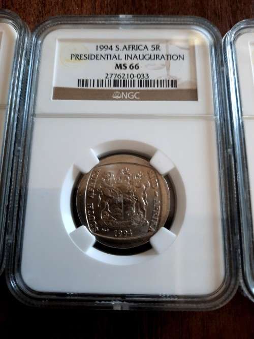 Mandela Presidential Inauguration R5 NGC graded, 3 Piece set, MS65-MS67. One bid for ALL !!!
