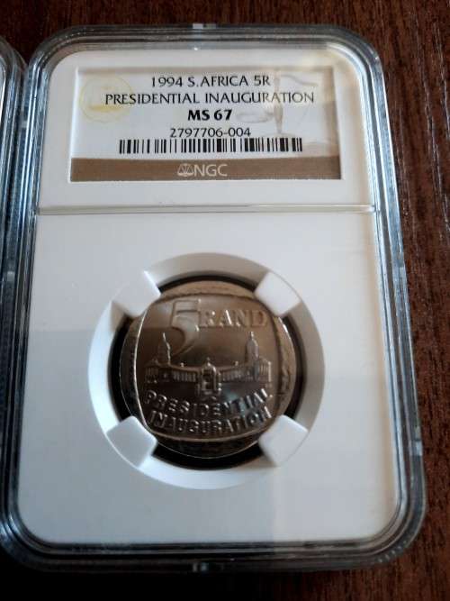 Mandela Presidential Inauguration R5 NGC graded, 3 Piece set, MS65-MS67. One bid for ALL !!!