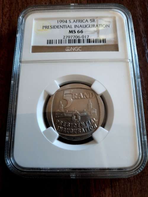 Mandela Presidential Inauguration R5 Graded by NGC,  MS66, BID PER COIN. 7 Available !!
