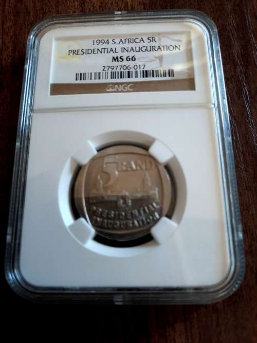 Mandela Presidential Inauguration R5 Graded by NGC,  MS66, BID PER COIN. 7 Available !!