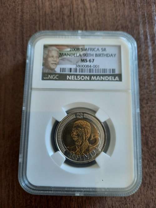 Mandela 90th Birthday NGC Graded MS67 R5 coins, 2 AVAILABLE, BID PER COIN !!! NEW LABELS.