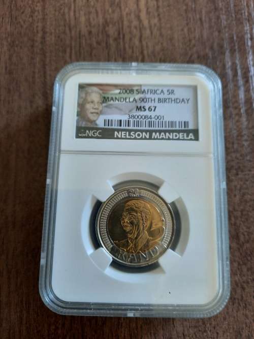 Mandela 90th Birthday NGC Graded MS67 R5 coins, 2 AVAILABLE, BID PER COIN !!! NEW LABELS.