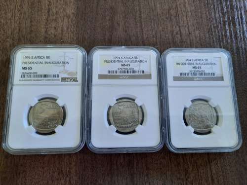 Mandela Presidential Inauguration R5 Graded by NGC,  MS65, BID PER COIN. 3 Available !!