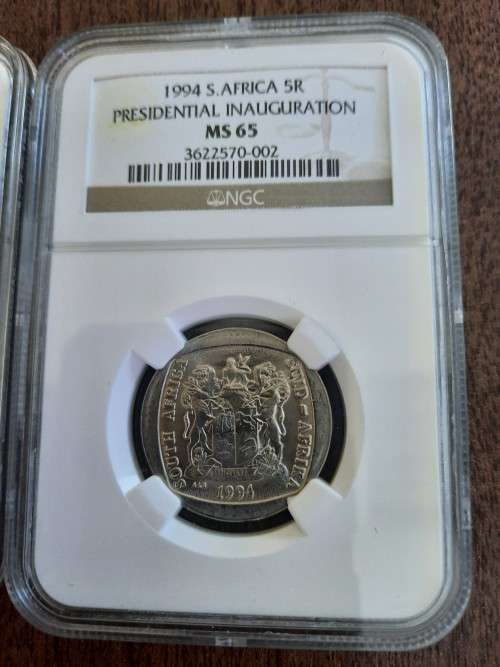 Mandela Presidential Inauguration R5 Graded by NGC,  MS65, BID PER COIN. 3 Available !!