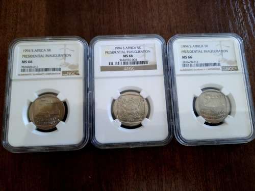 Mandela Presidential Inauguration R5 Graded by NGC,  MS66, BID PER COIN. 3 Available !!