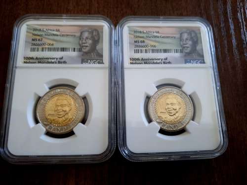Mandela Centenary 2 Piece NGC Graded Set, MS68 (Second finest) & MS67, ONE BID FOR THE SET !!
