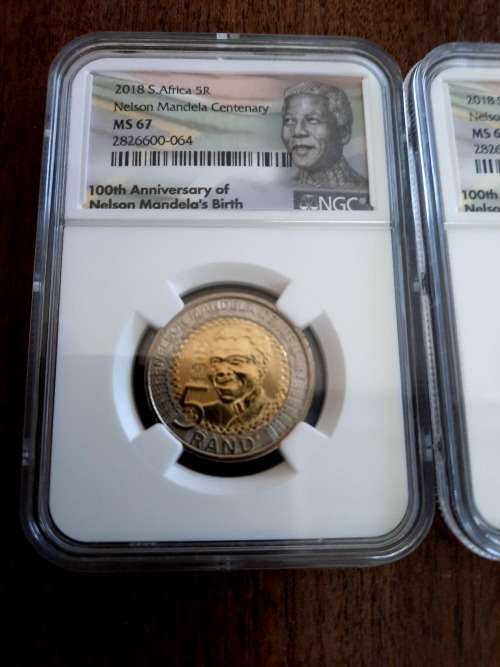 Mandela Centenary 2 Piece NGC Graded Set, MS68 (Second finest) & MS67, ONE BID FOR THE SET !!