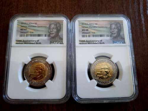 Mandela Centenary 2 Piece NGC Graded Set, MS68 (Second finest) & MS67, ONE BID FOR THE SET !!