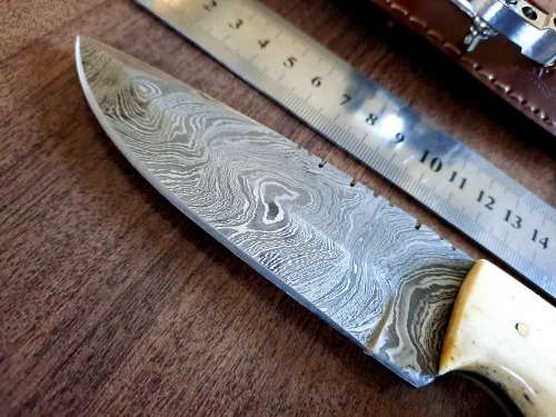 Handmade Damascus steel HUNTING  knife with Camel Bone handle scales. Free Survival Bracelet !!!!