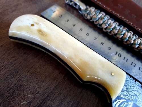 Handmade Damascus steel HUNTING  knife with Camel Bone handle scales. Free Survival Bracelet !!!!